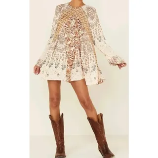 Photo of Free People Stevie Floral Print Tunic Dress, Tea Combo, Size S