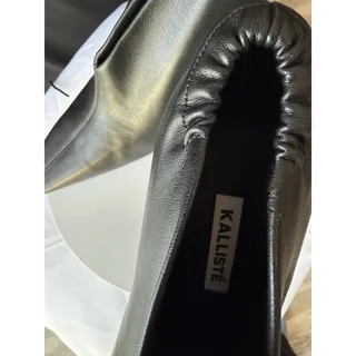 Photo of Kalliste Women’s Italian Black Leather Square Toe Ruched Slip-On Spool Heel 6.5