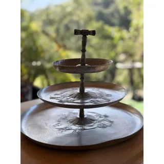Photo of EVERLAST COTTAGE ROSE Hand Wrought Emboss ALUMINUM 3-Tier TIDBIT 1940-50’s