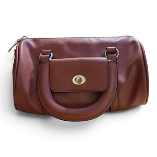Photo of Brown Barrel Satchel Handbag Top Handle Twist Lock Pocket Style NB223155