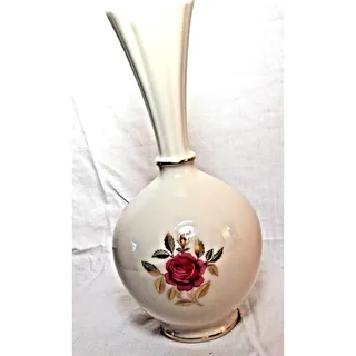 Photo of VTG Lenox 1940s Rhodora Porcelain High Vase Bulbous Pink Rose Gold Leaves