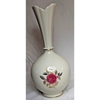 Photo of VTG Lenox 1940s Rhodora Porcelain High Vase Bulbous Pink Rose Gold Leaves