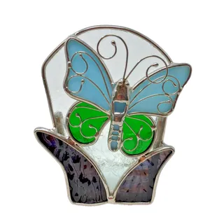 Photo of Vintage Stained Glass Butterfly Votive Candle Holder Small Planter