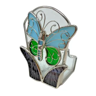 Photo of Vintage Stained Glass Butterfly Votive Candle Holder Small Planter