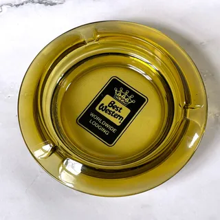 Photo of Vintage 1970s Best Western Worldwide Lodging Olive Glass Hotel Ashtray 4"
