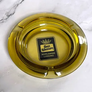 Photo of Vintage 1970s Best Western Worldwide Lodging Olive Glass Hotel Ashtray 4"