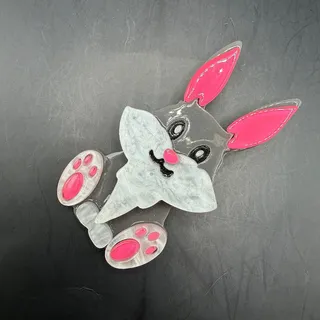 Photo of Vintage Acrylic Bunny Rabbit Pin Brooch Gray Pink 2.5 x 1.5 In