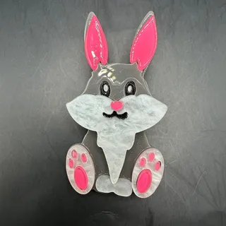 Photo of Vintage Acrylic Bunny Rabbit Pin Brooch Gray Pink 2.5 x 1.5 In