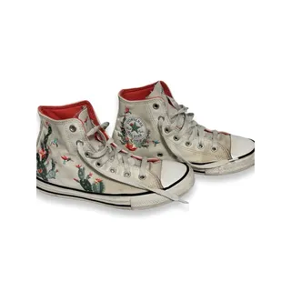 Photo of Converse Cream High-Top Sneakers with Green & Red Cactus Embroidery