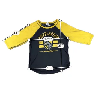 Photo of Harry Potter Hufflepuff Shirt L Black Yellow 3/4 Sleeve Raglan Baseball Tee