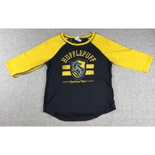 Photo of Harry Potter Hufflepuff Shirt L Black Yellow 3/4 Sleeve Raglan Baseball Tee