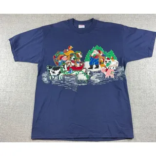 Photo of Vintage 90s Sunbelt Christmas T Shirt XL Santa Farm Animals Glitter USA Made