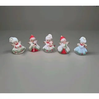 Photo of Vintage NAPCO 1957 Christmas Angels 5 Pc Bone China Figurines 2" Holiday Set