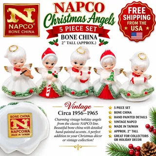 Photo of Vintage NAPCO 1957 Christmas Angels 5 Pc Bone China Figurines 2" Holiday Set