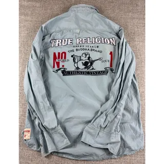 Photo of True Religion Made USA Western Snap Shirt Buddha World Tour Womens Blue Size S