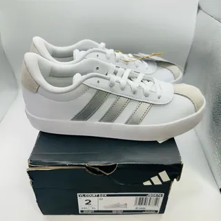 Photo of adidas VL Court 3.0 K White Silver Sneakers JS0876 Youth Size 2 New w/ Box