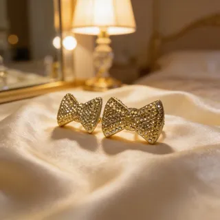 Photo of Gold Glitter Bow Earrings