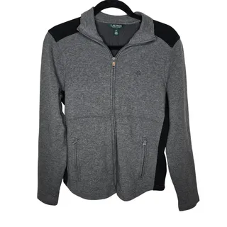 Photo of Lauren Ralph Lauren Gray Black Full Zip Knit Activewear Jacket Size Large