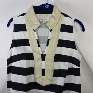 Photo of STS Sail to Sable Navy White Gold Nautical Sleeveless Shift Dress Size Medium