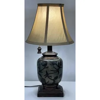 Photo of Vintage Ceramic Table Lamp Etched Floral w/ Shade & Ornate Pull Chain 18"