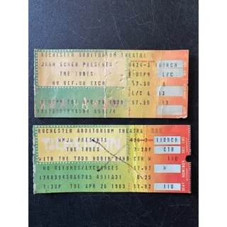 Photo of 1979 and 1983 THE TUBES Rochester Auditorium Theatre CONCERT TICKET STUBS