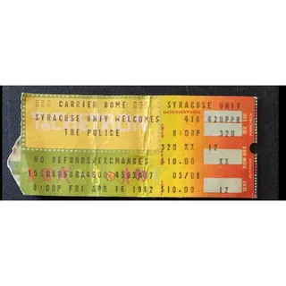 Photo of (2) The Police – Vintage 1982 Concert Ticket Stubs – Syracuse Carrier Dome