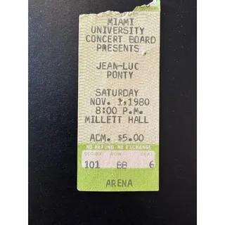 Photo of JEAN-LUC PONTY Vintage Concert Ticket Stub Miami Univ. 11/01/1980