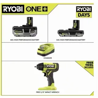 Photo of Ryobi ONE+ 18V 3/8 in Impact Wrench PCL250 Kit 2Ah/4Ah Batteries + Charger