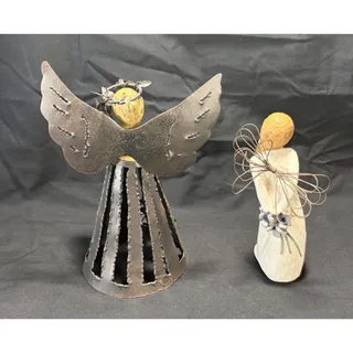 Photo of 🚨 VINTAGE Set of 2 Metal & Wood Angel Figurines Decorations Art. 😇