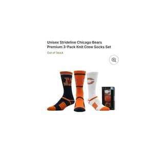 Photo of NIB strideline Chicago Bears 3 pack knit crew socks sz M L