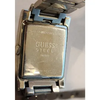 Photo of Vintage Guess Steel Mens Blue Dial Rectangular Quartz Watch Stainless Bracelet
