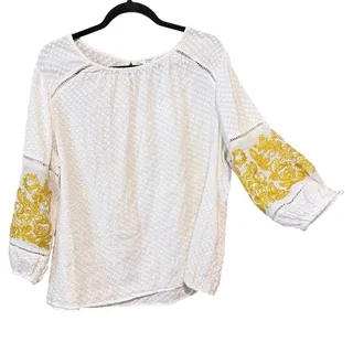Photo of Crown & Ivy boho White Textured Blouse Yellow Embroidered Sleeves plus size 2X