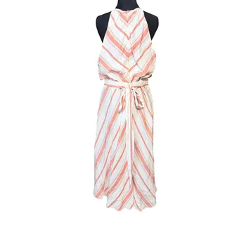 Photo of New York & Company Linen Blend Striped Halter Midi Dress Size Large resort cute