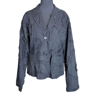 Photo of Life Style Black Ruffle Cotton Jacket Blazer Medium Artsy lagenlook witchy goth