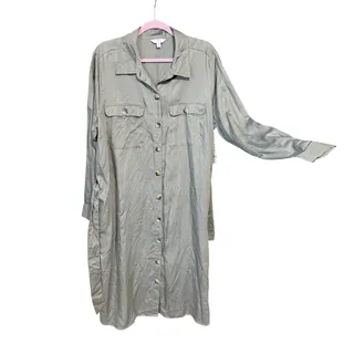 Photo of NWT Time and Tru Olive Green Utility Shirt Dress Midi Belted XL 16-18 Lyocell