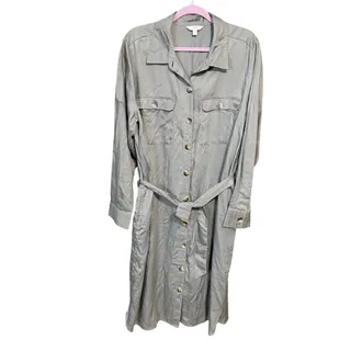 Photo of NWT Time and Tru Olive Green Utility Shirt Dress Midi Belted XL 16-18 Lyocell