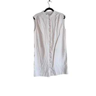 Photo of Calvin Klein linen blend mandarin collar button front dress tan size 12 coastal