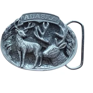 Photo of the great american belt co vintage Alaska belt buckle USA made deer doe pewter