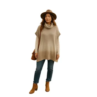 Photo of Beautiful Stories Mohair Wool Blend Ombre Cowl Neck Poncho Sweater Sz Small