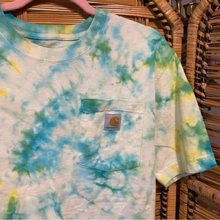 Photo of Custom Tie-Dye Carhartt Pocket Tee - Adult Small loose fit green yellow blue