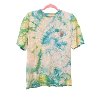 Photo of Custom Tie-Dye Carhartt Pocket Tee - Adult Small loose fit green yellow blue