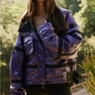 Photo of Free People Movement Vagabond Fleece Purple Black Oversized Bomber Jacket Size L