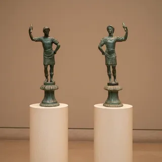 Photo of Vintage Maitland Smith Bronze Roman Statue-Pair-Verdigris Neoclassical-Sculpture