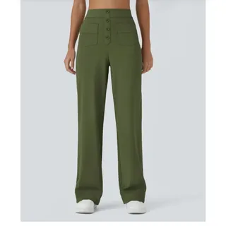 Photo of MINTREUS Women's Green High Rise Button Front Straight Leg Khaki Pants XL