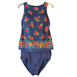 Photo of Lands’ End Women’s 8 High-Neck Tankini Tropical Hibiscus Floral M Navy Bottom
