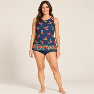 Photo of Lands’ End Women’s 8 High-Neck Tankini Tropical Hibiscus Floral M Navy Bottom