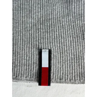 Photo of Vintage 90s Tommy Jeans Varsity Mismatched Striped Sleeves Gray V-neck Sweater L