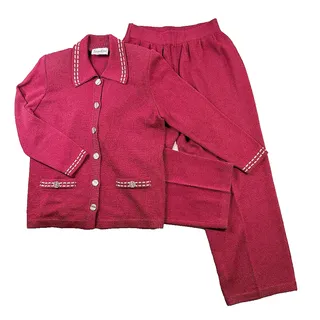 Photo of Gondine Vintage Made in USA Women's Knit 2-Piece Pant Set Burgundy Small
