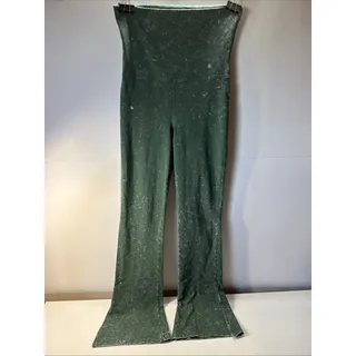 Photo of VS PINK Performance Cotton Foldover Flare Leggings Green Acid Wash Slit Small