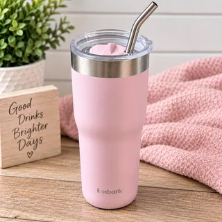 Photo of Embark Pink Insulated Travel Tumbler Cup with Lid & Metal Straw